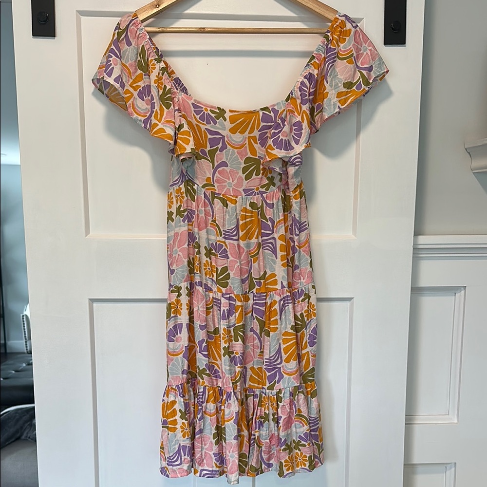 MINKPINK Yellow Pink Flutter Sleeve Sundress